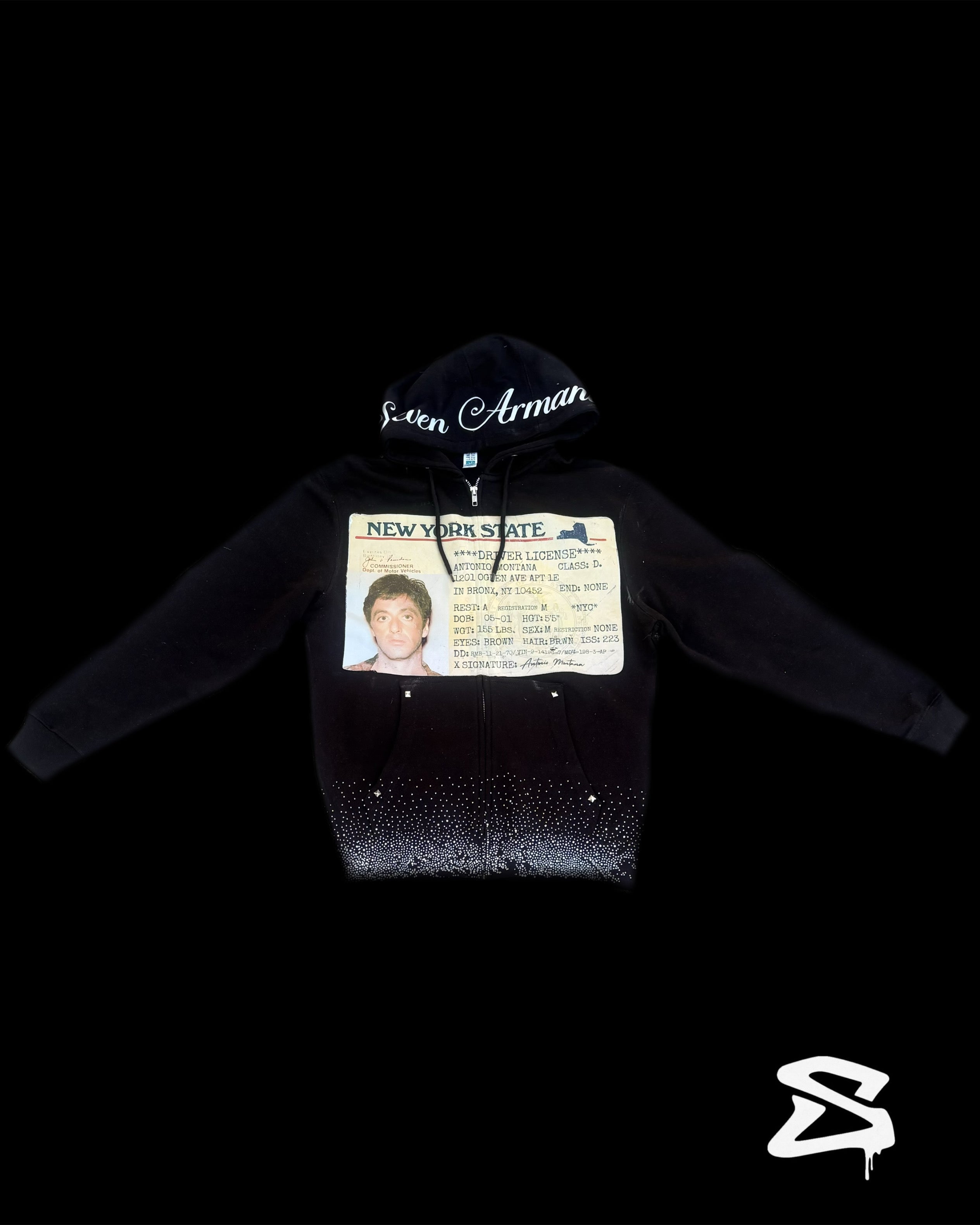 Tony Montana ID rhinestone zip-up