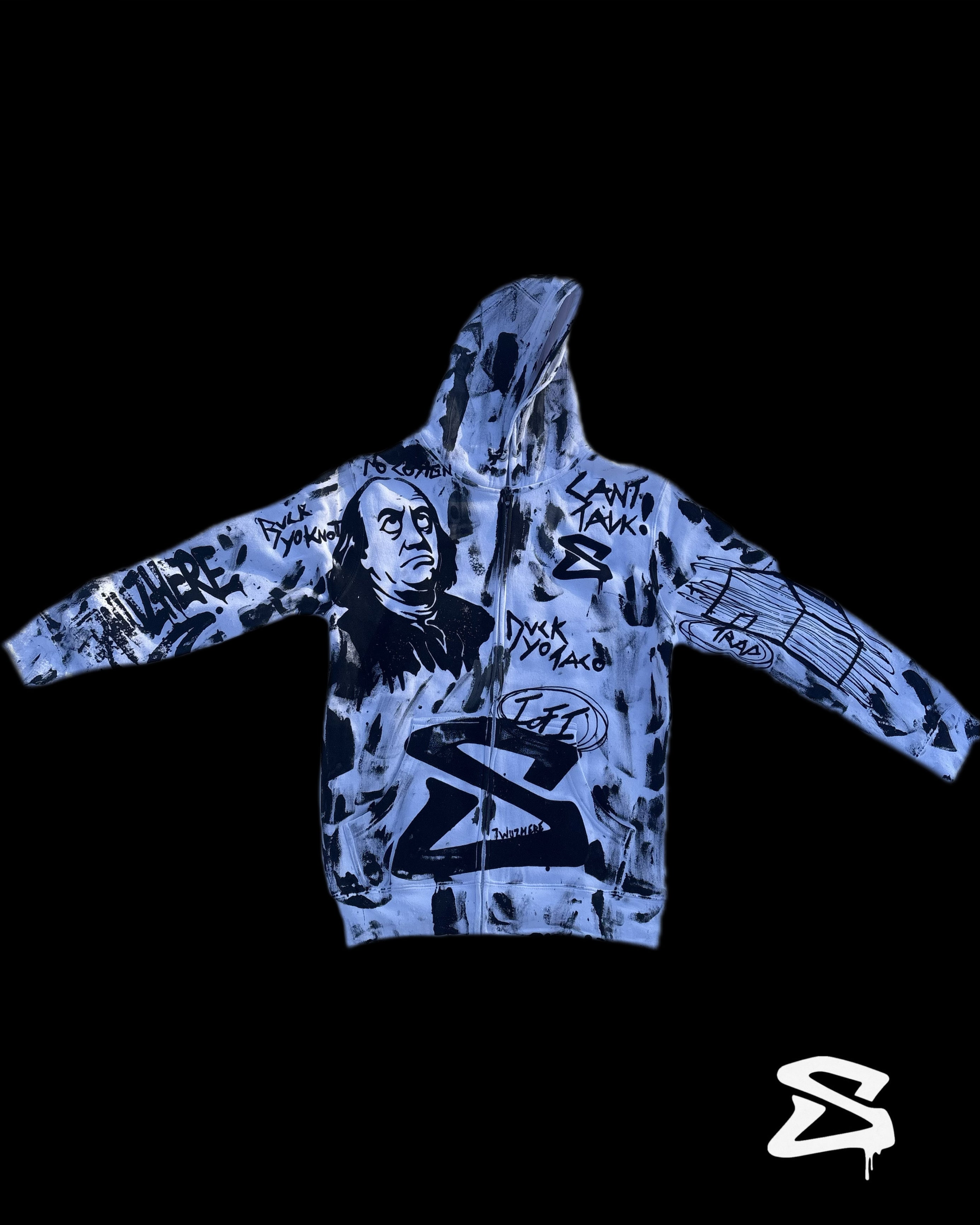 BEN FRANK WHITE X BKACK  ZIP-UP