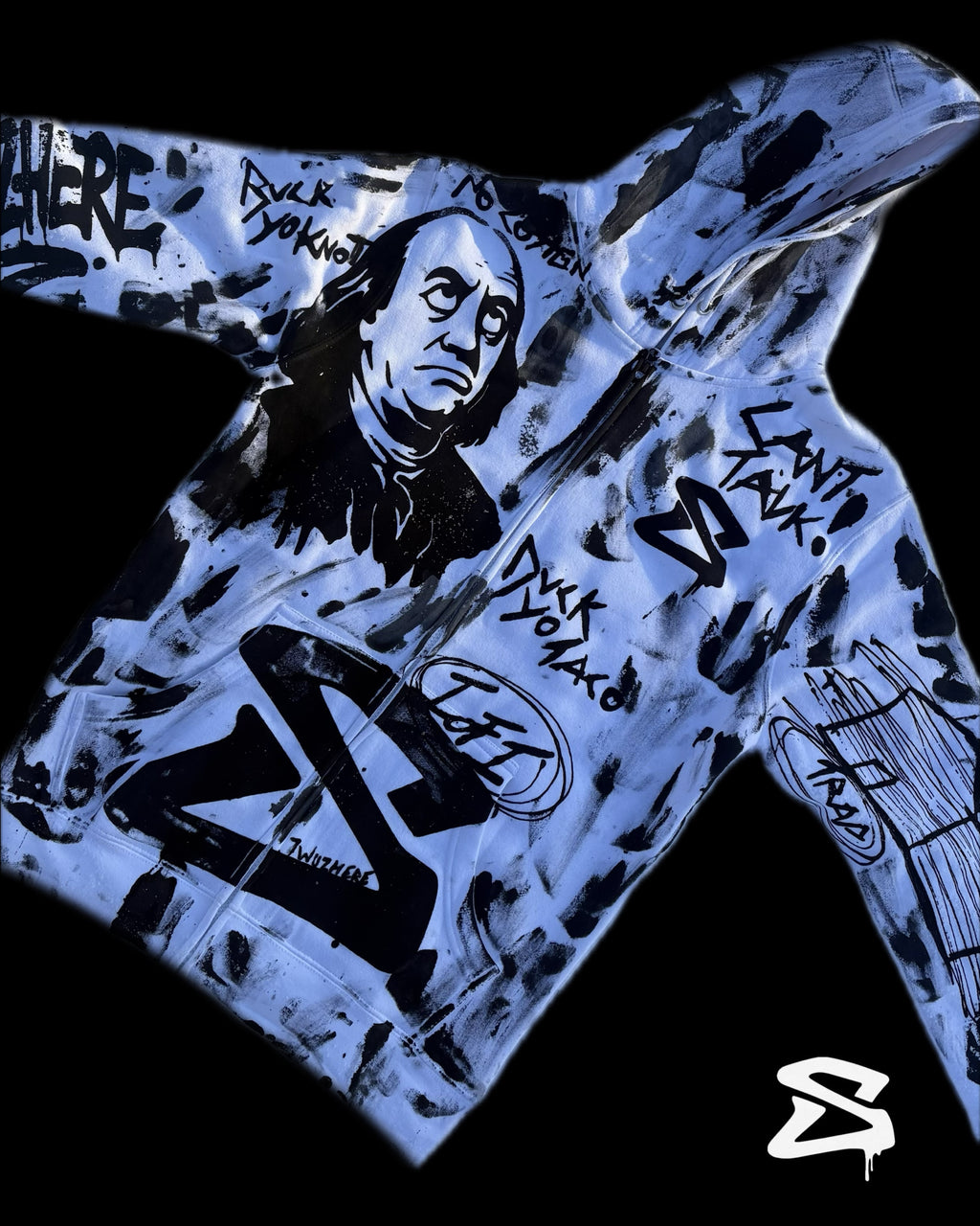 BEN FRANK WHITE X BKACK  ZIP-UP