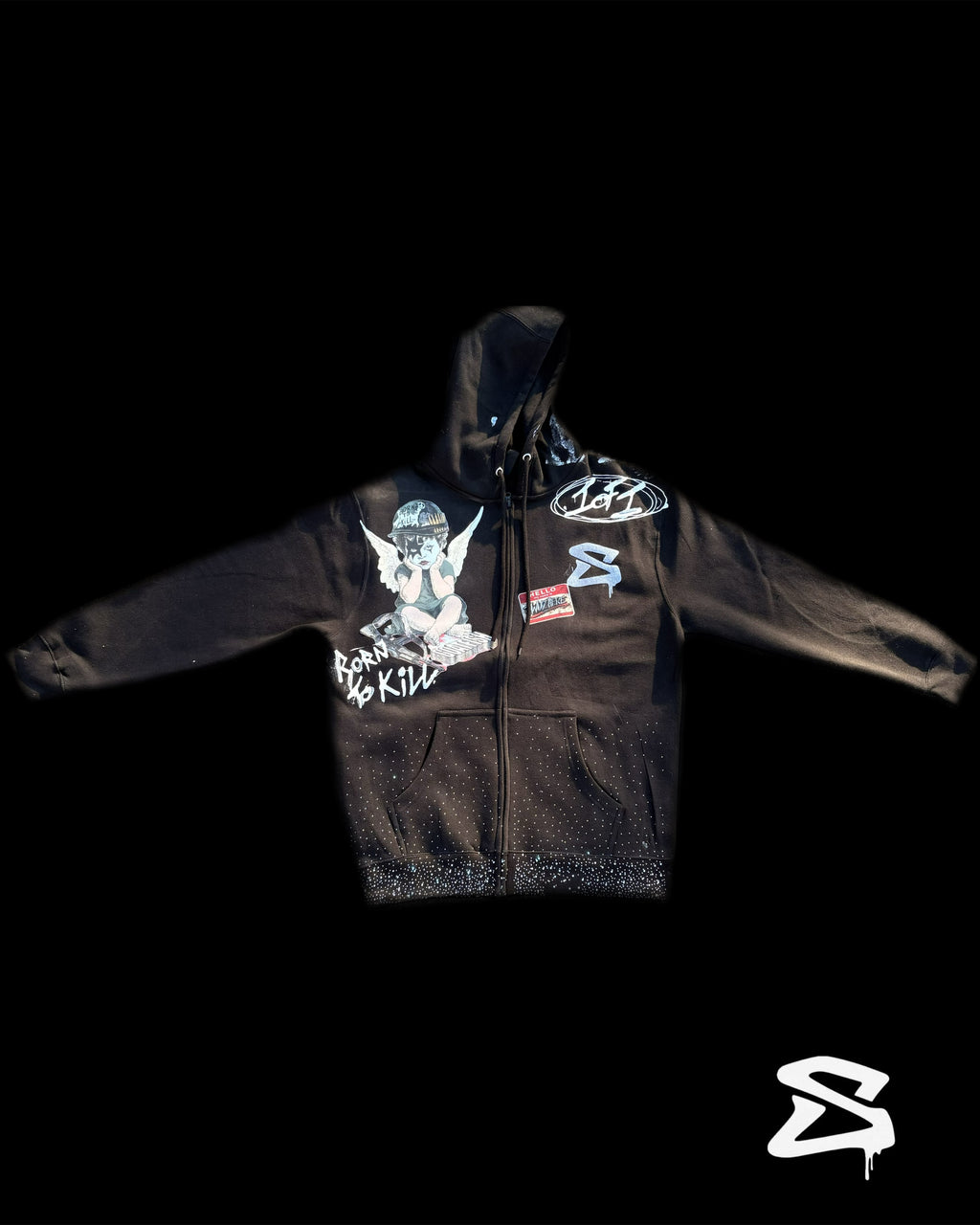 BORN TO KILL RHINESTONE ZIIP-UP