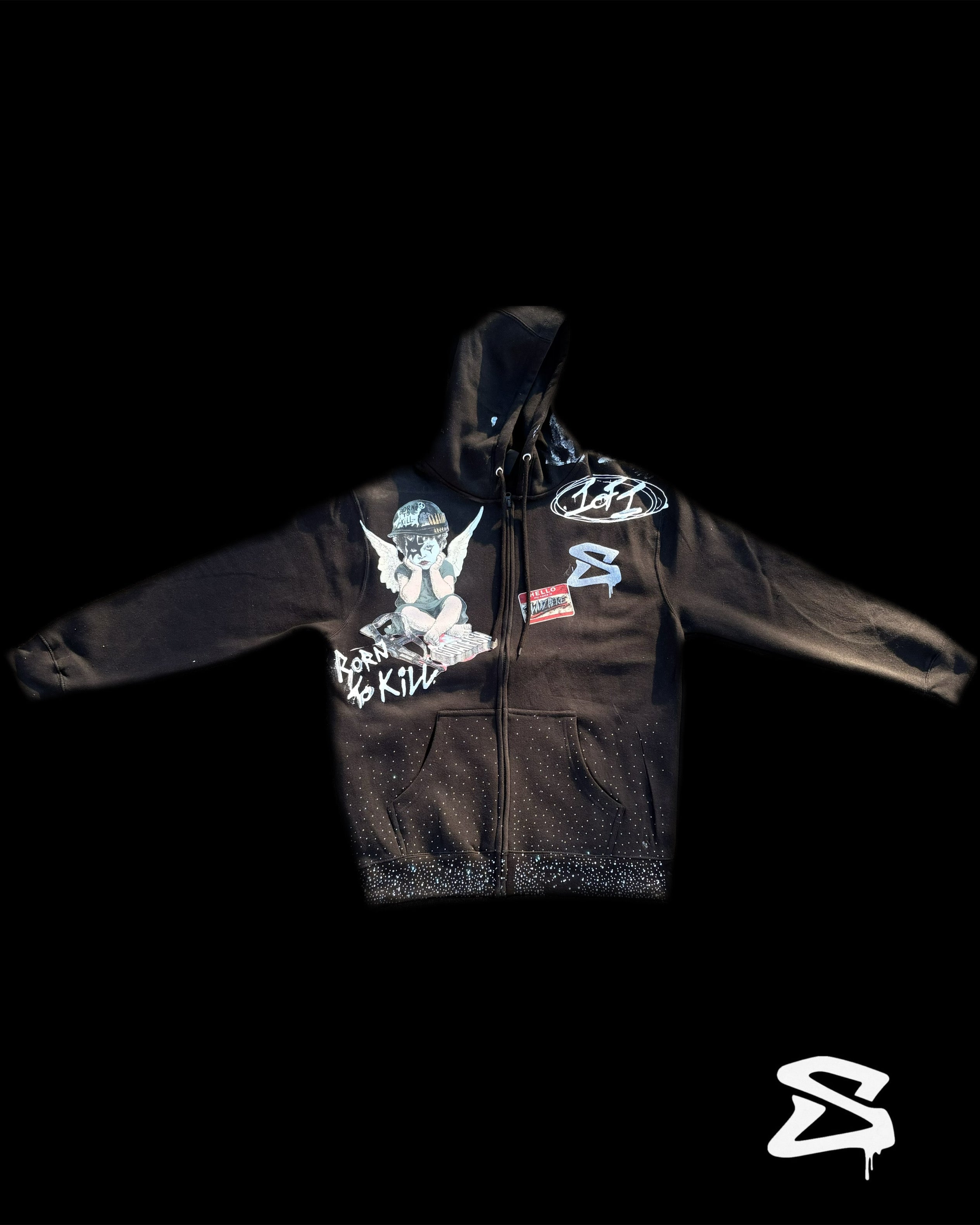 BORN TO KILL RHINESTONE ZIIP-UP