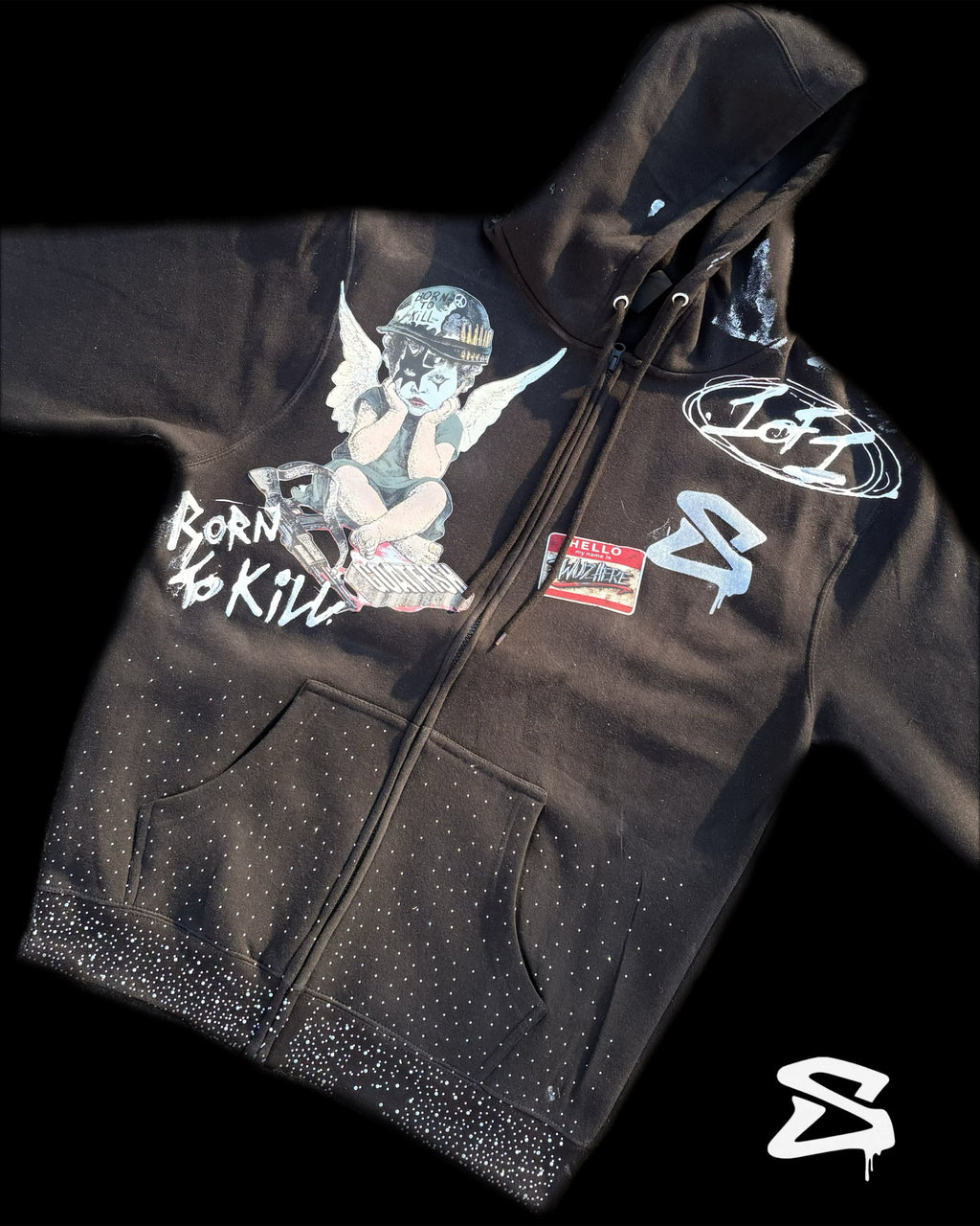 BORN TO KILL RHINESTONE ZIIP-UP