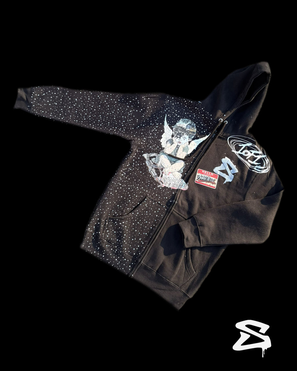 NAVY ANGEL HALF RHINESTONE ZIP-UP