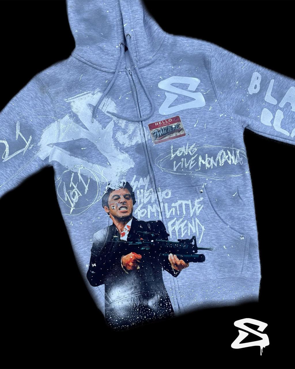 Wolf grey 5S Tony Montana rhinestone Zip-Up